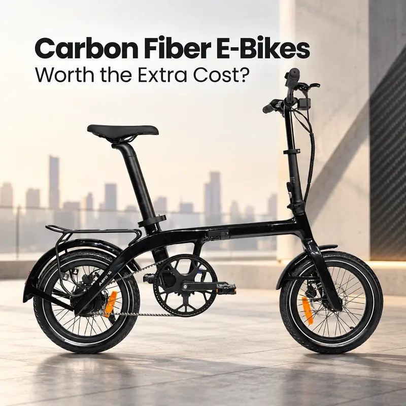 Carbon fiber e-bike blog cover image exploring whether the extra cost is worth it