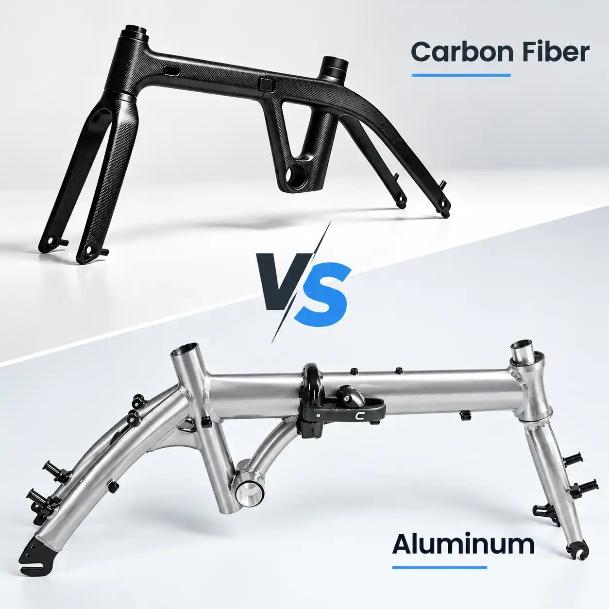 Carbon fiber and aluminum folding e-bikes compared by frame material and lightweight design