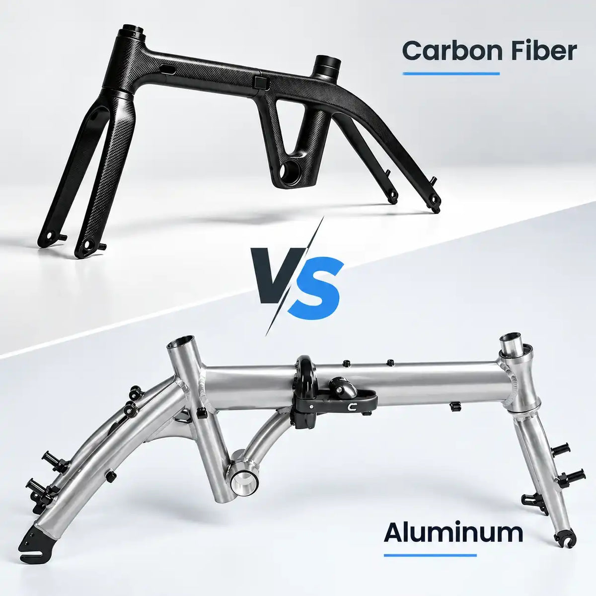 Carbon fiber and aluminum folding e-bikes compared by frame material and lightweight design